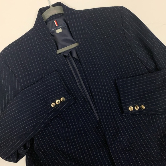 Tommy Hilfiger Women's Pinstriped Open-Front Jacket - Midnight/Ivory - Picture 4 of 15